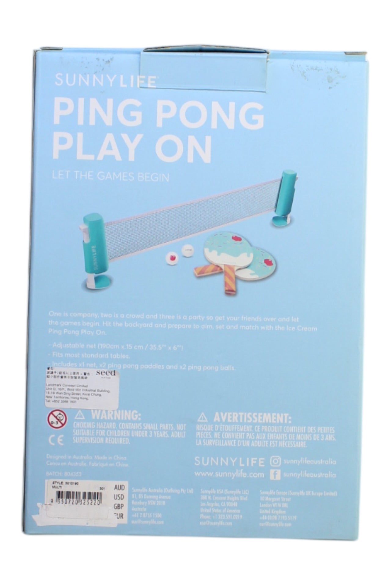 Sunny Life Ping Pong Set O/S