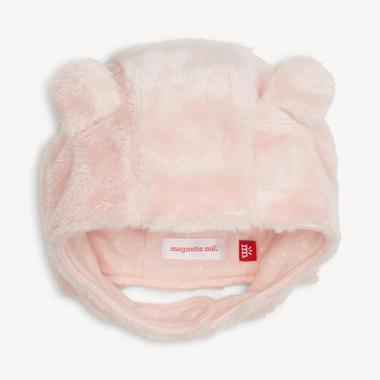 Minky Bear Hat/Pink Blossom