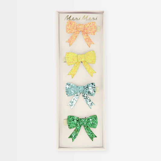 Glitter Bow Hair Clip Set