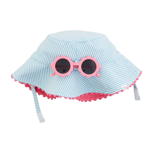 Blue Seersucker Hat and Sunglasses